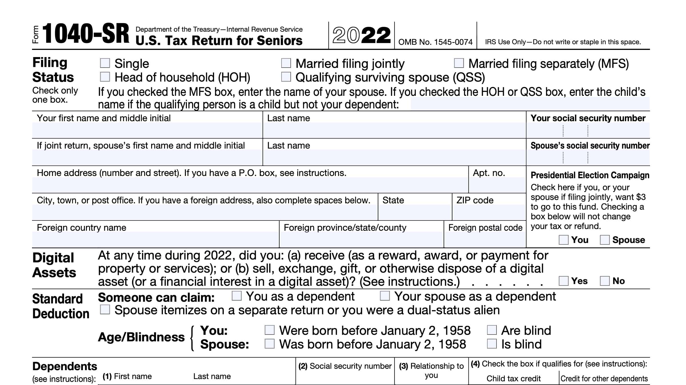 IRS Form 1040SR Instructions Tax Return For Seniors