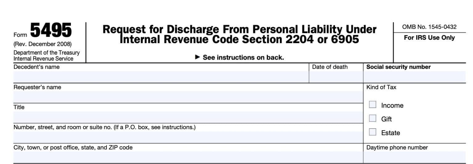 IRS Form 5495 Instructions - Request For Discharge of Tax Liability