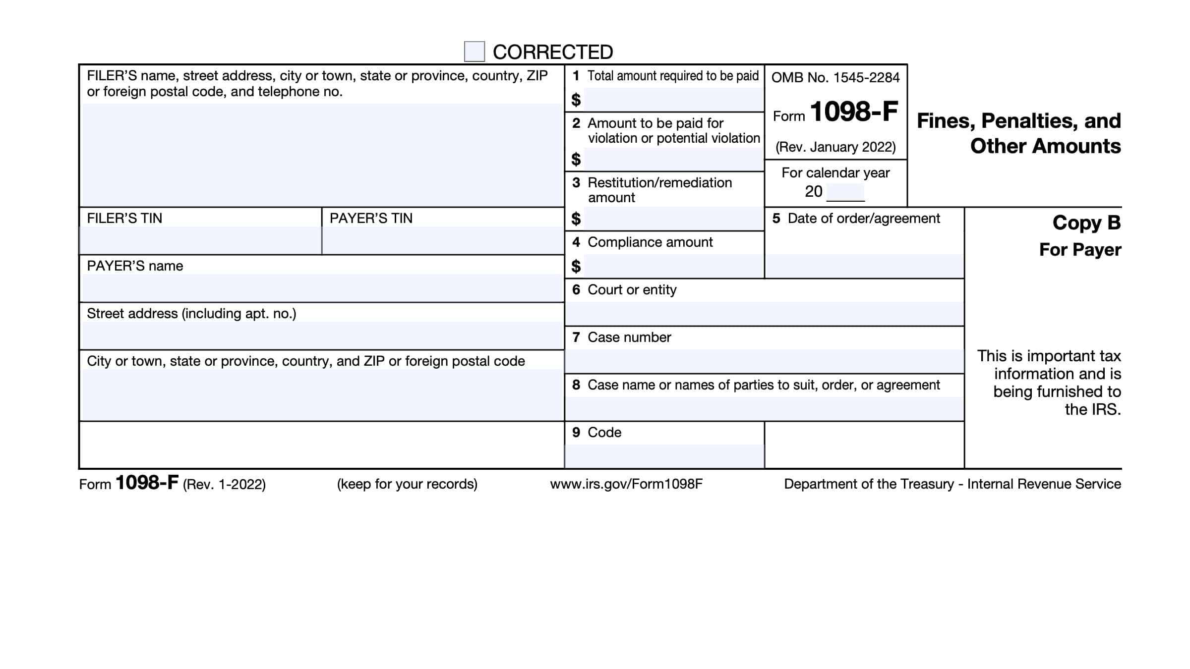 IRS Form 1098F Instructions Fines, Penalties and Other Amounts