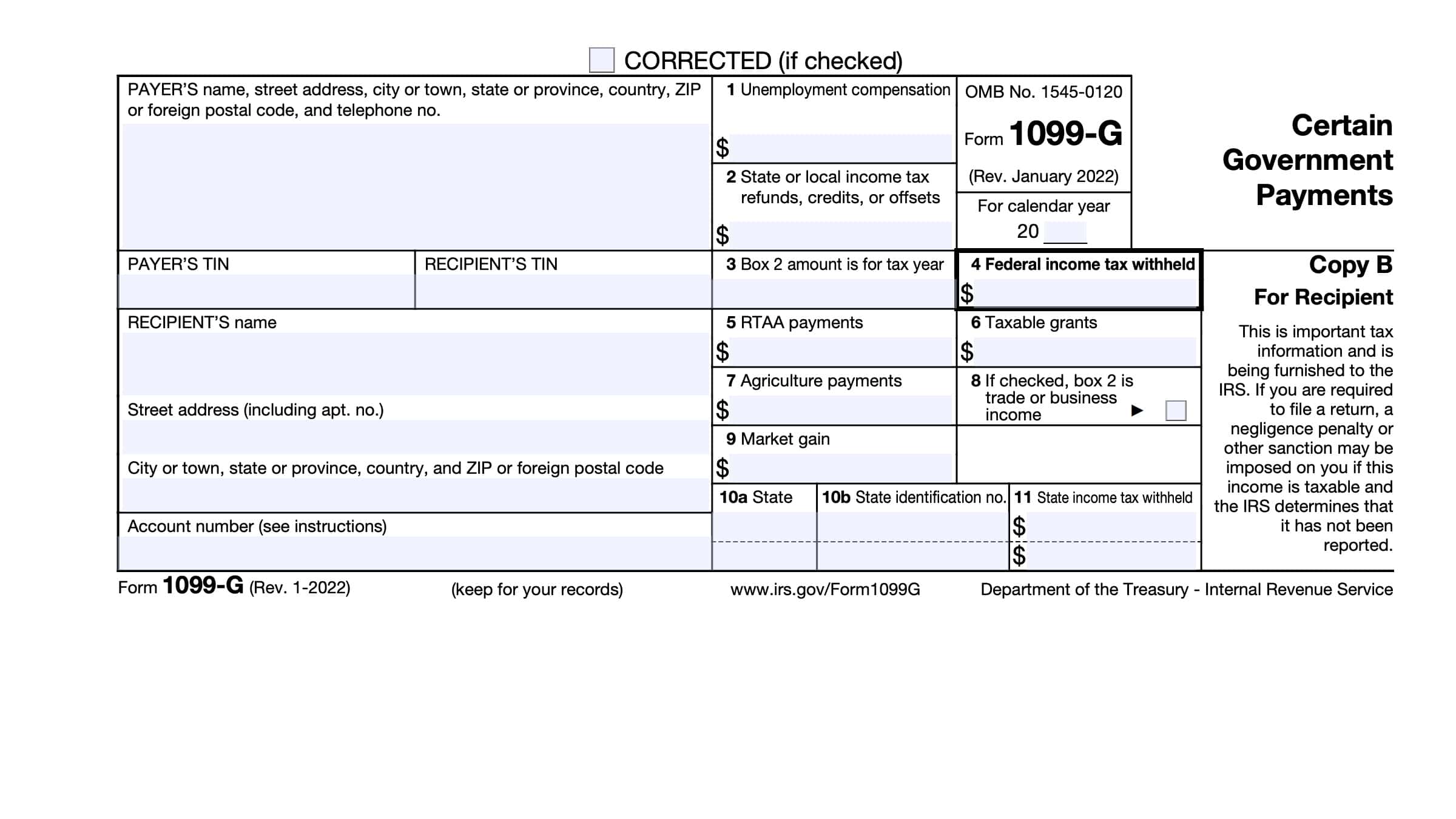 IRS Form 1099G Instructions Certain Government Payments