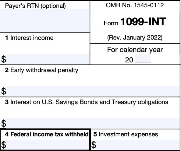 irs form 1099-int, lines 1 through 5
