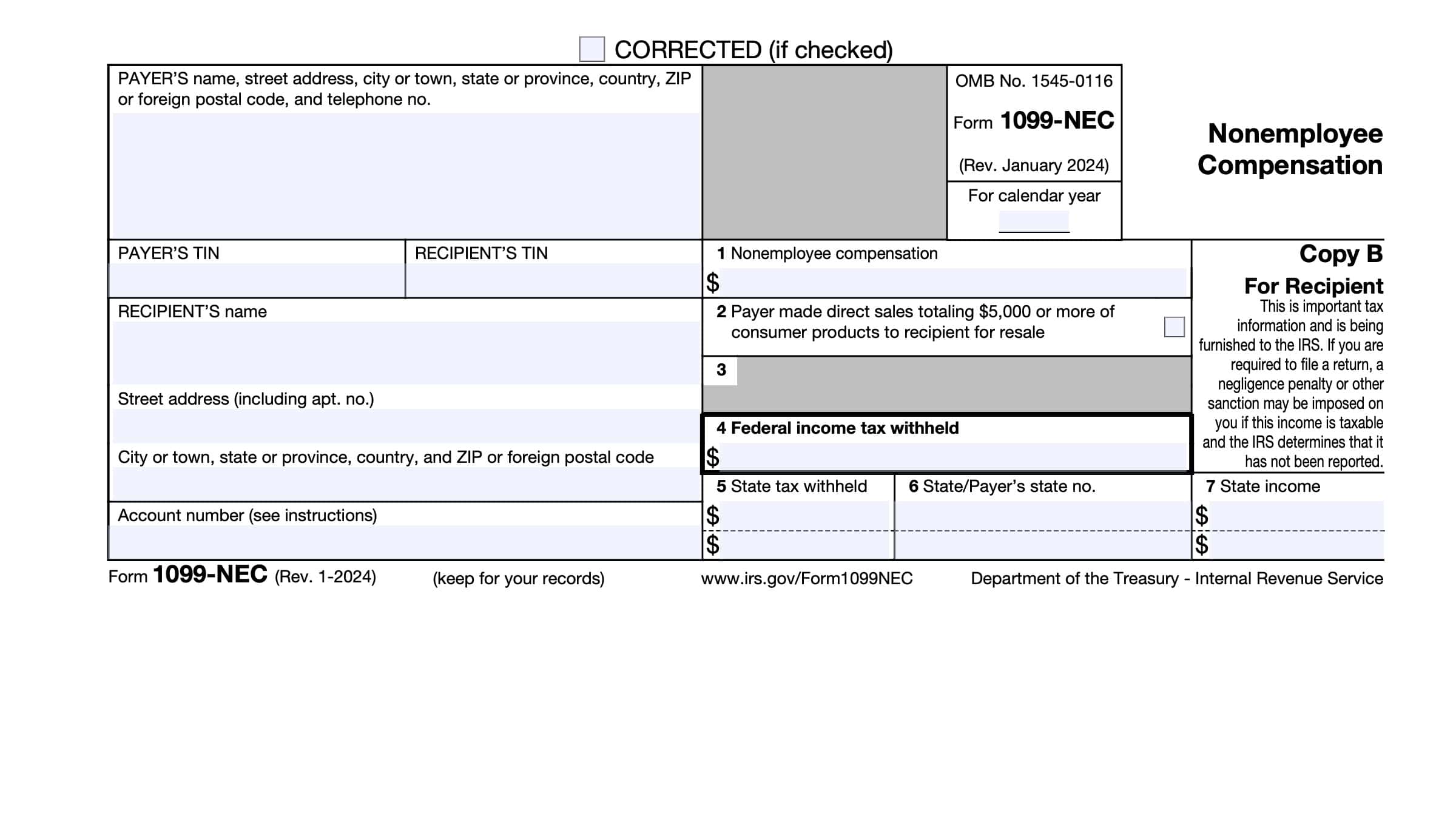 IRS Form 1099NEC Instructions Nonemployee Compensation