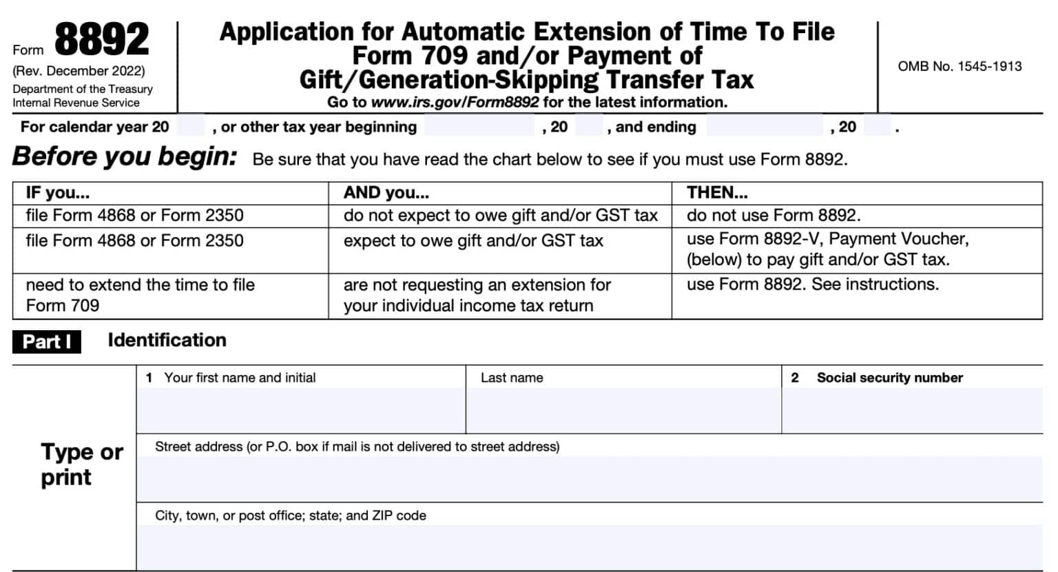 IRS Form 8892 Instructions - Gift Tax Return Extension