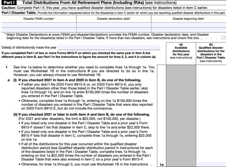 IRS Form 8915F Instructions Qualified Disaster Distributions