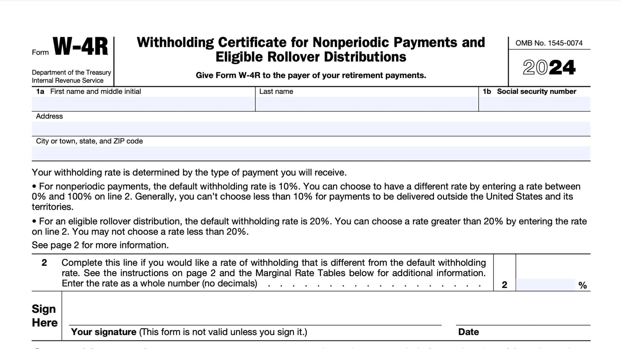 IRS Form W4R Instructions Nonperiodic payments and Rollovers