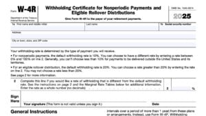 irs form w-4r, withholding certificate for nonperiodic payments and eligible rollover distributions