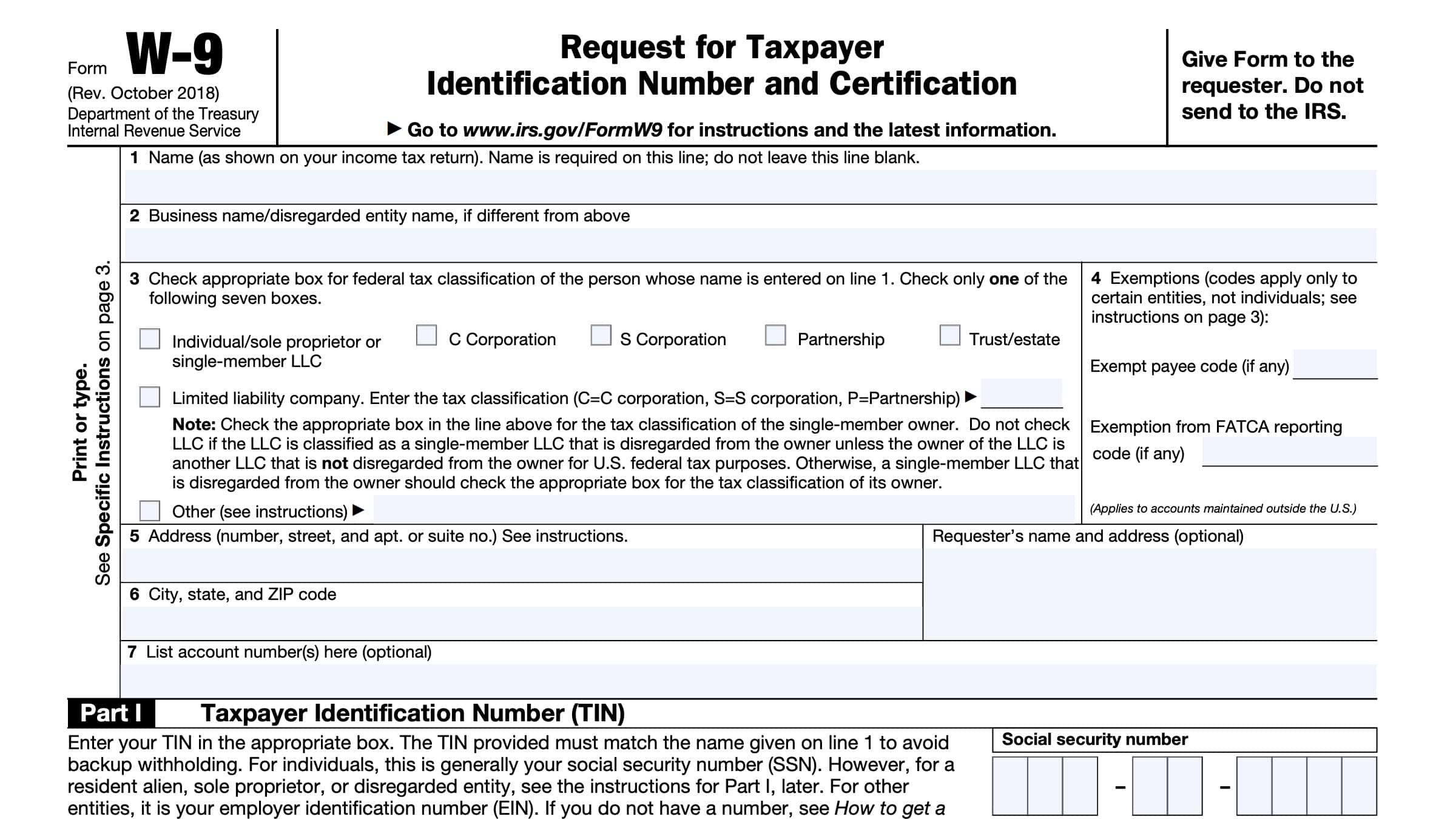 IRS Form W9 Instructions Request for Tax ID Number