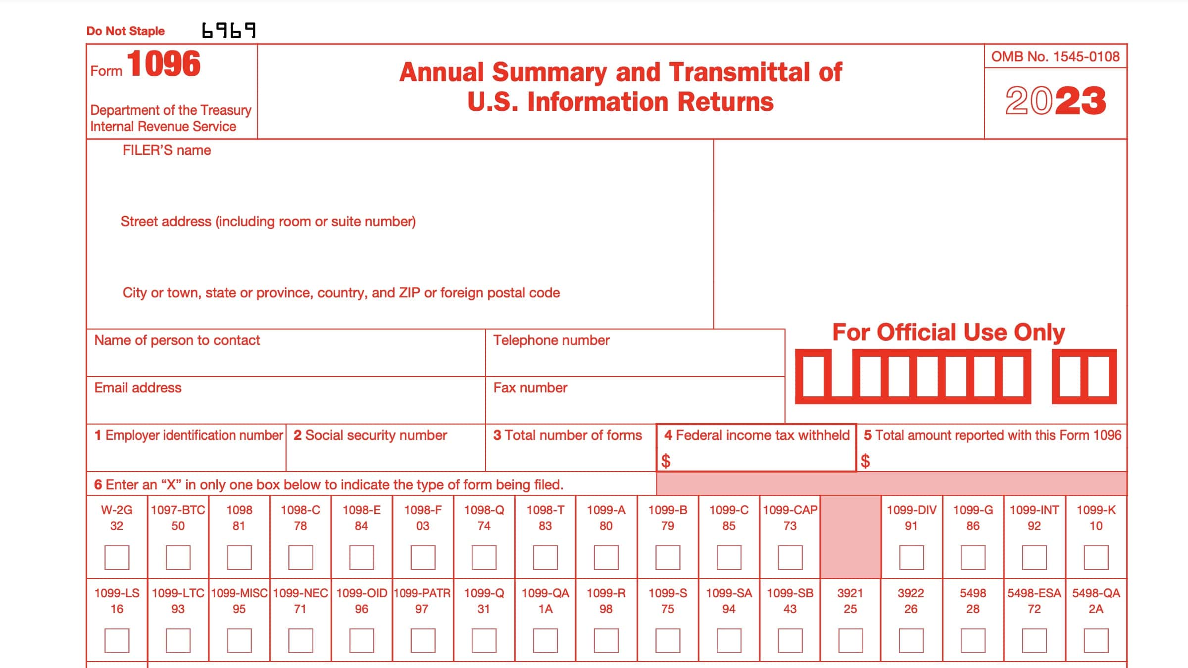 IRS Form 1096 Instructions Information Return Transmittal