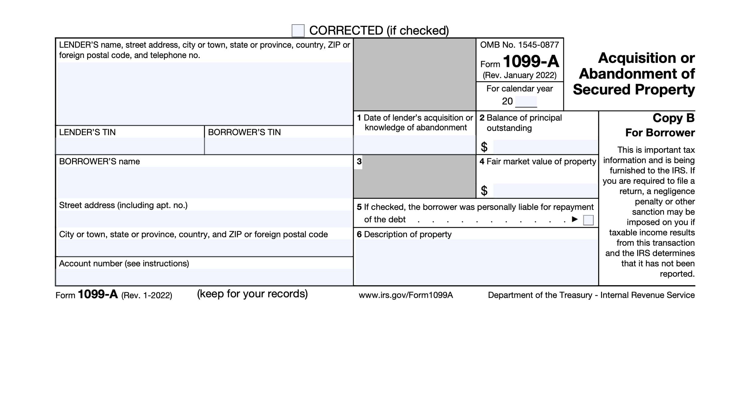 Irs Form 1099-a Instructions - Abandonment Of Property