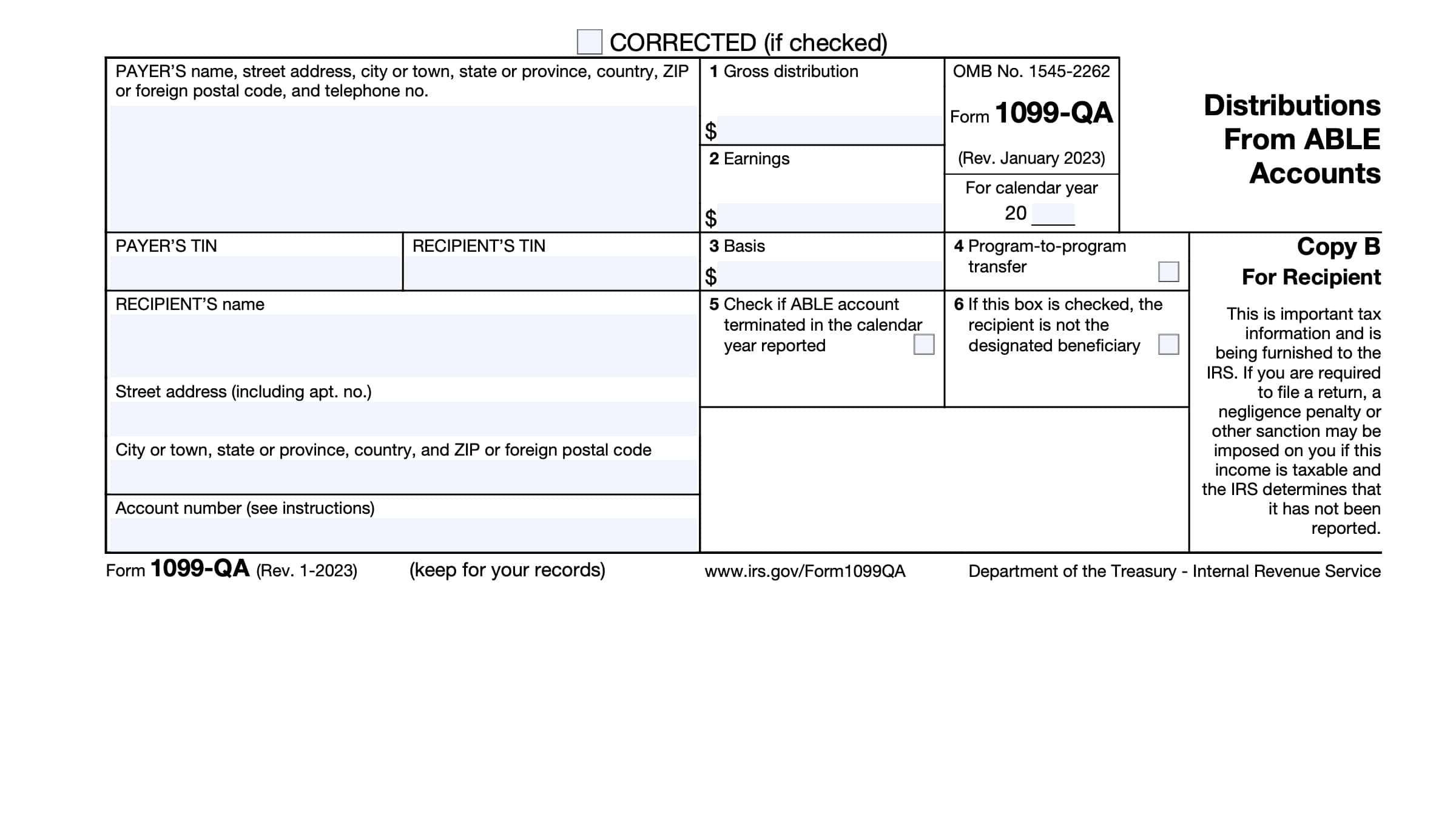 IRS Form 1099-QA Instructions -ABLE Account Distributions