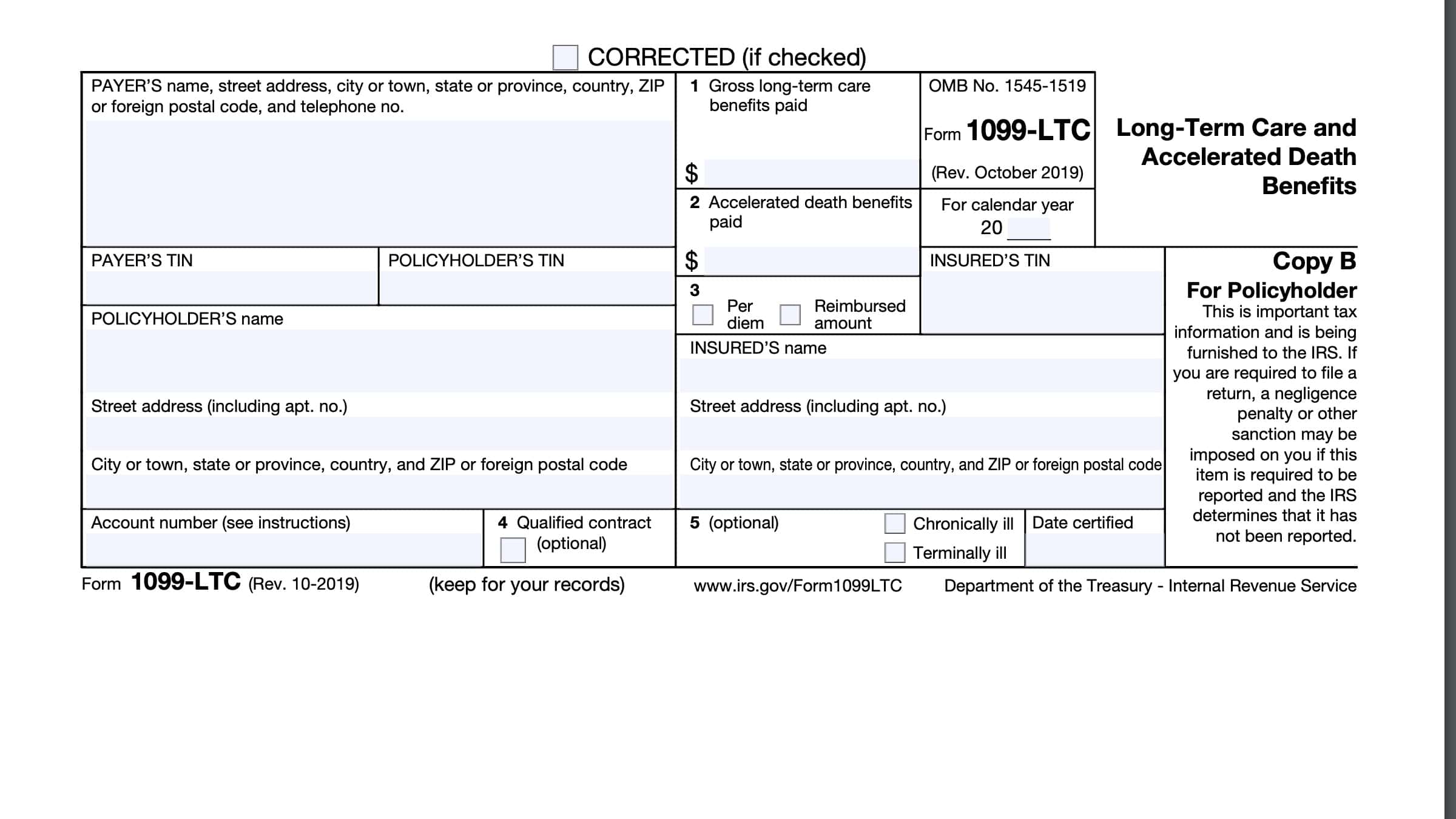 Irs Form 1099-ltc Instructions - Ltc Benefits