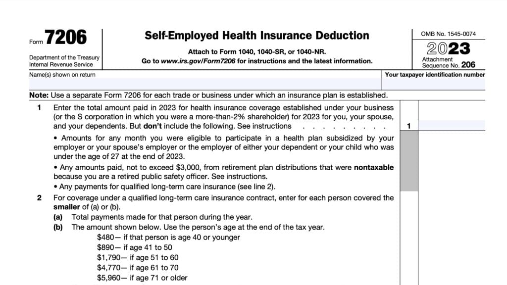 irs form 7206, self-employed health insurance deduction