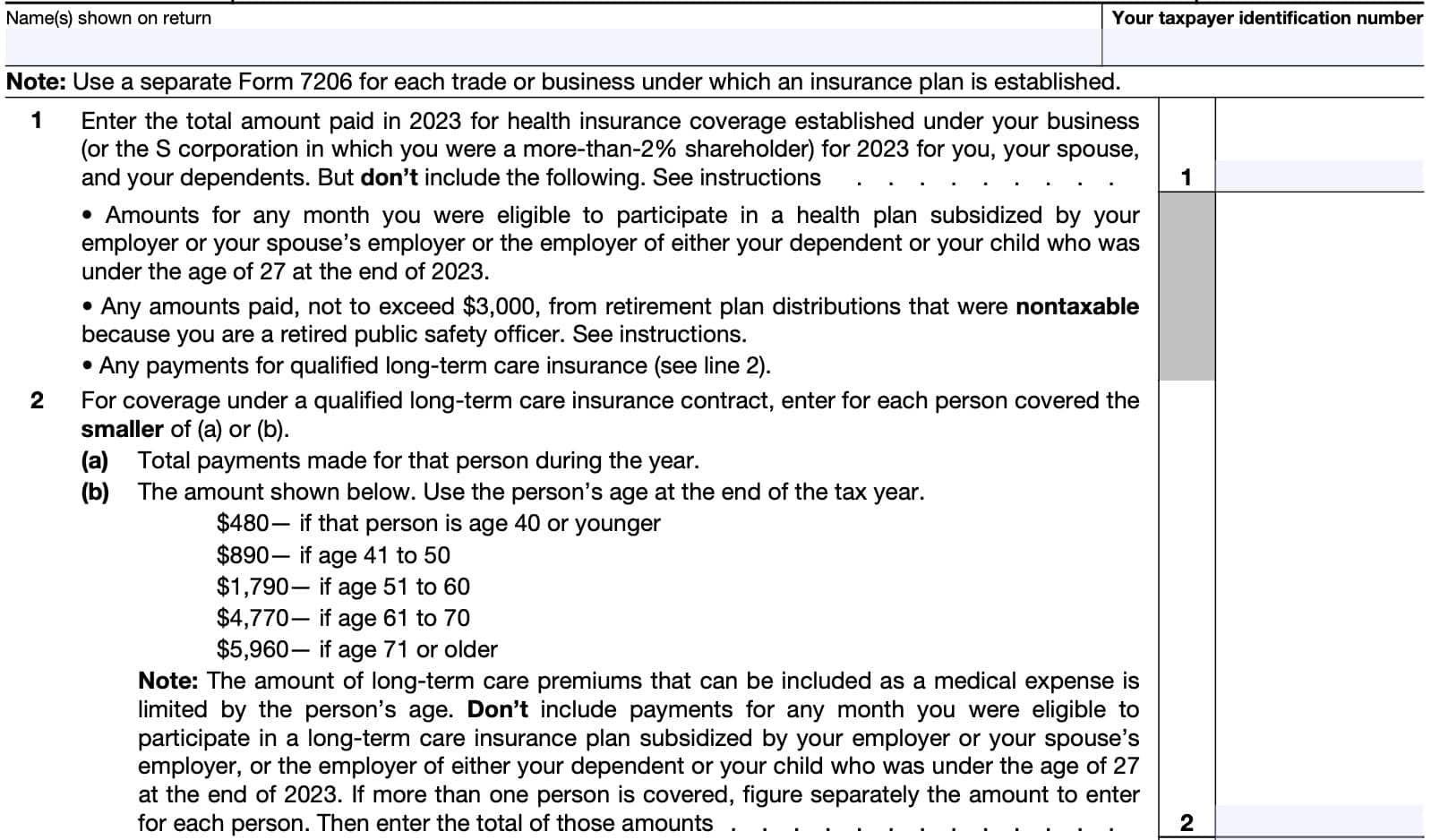 irs form 7206, line 1 and line 2