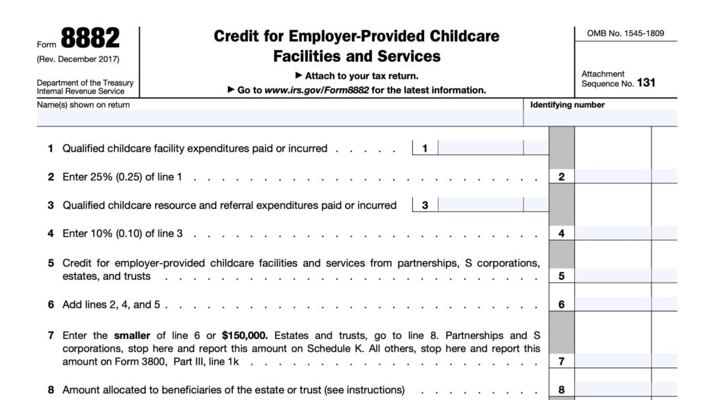 irs form 8882, credit for employer-provided childcare facilities and services