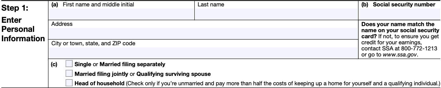 irs form w-4, step 1: enter personal information