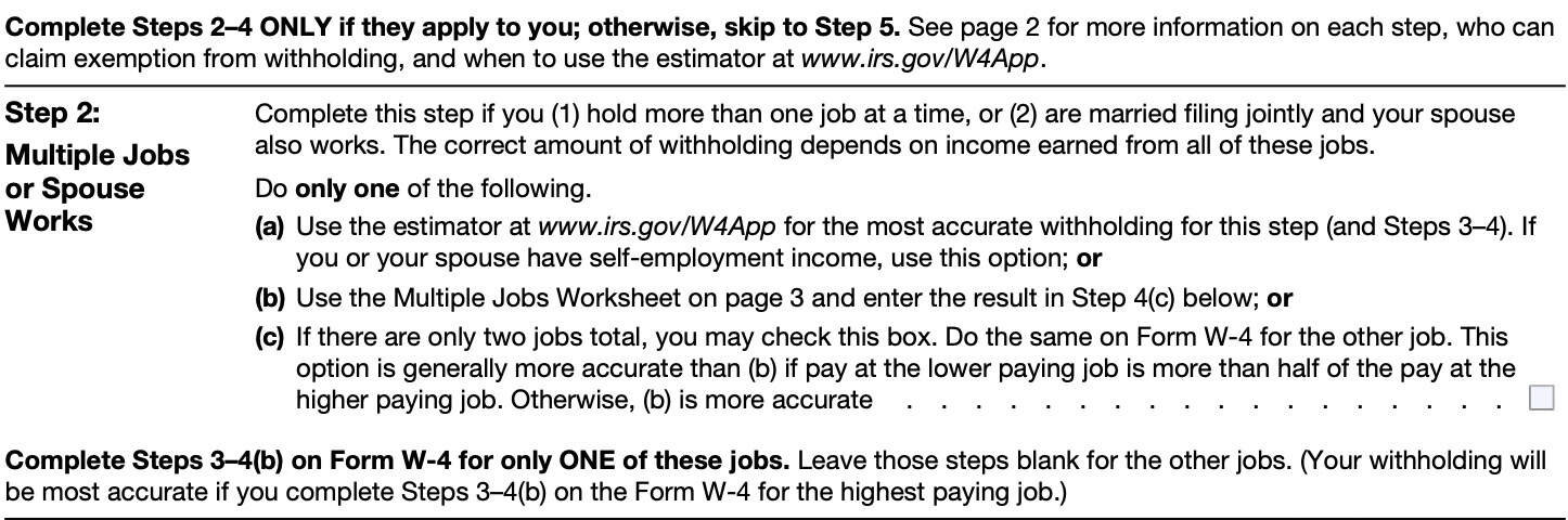 step 2: multiple jobs or spouse works