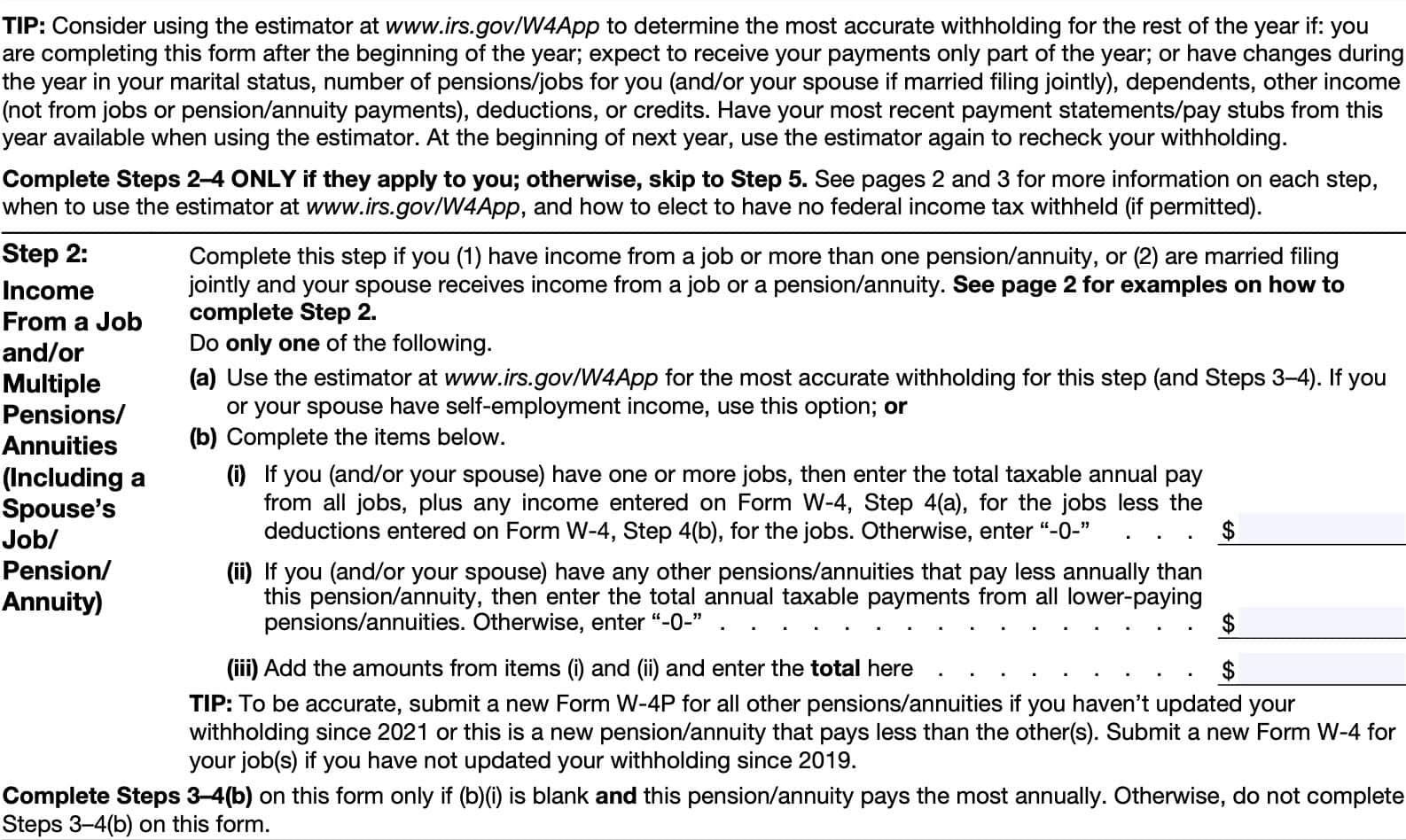 Step 2: Income from a job and or multiple pensions/annuities (including spouse's job/pension/annuity)