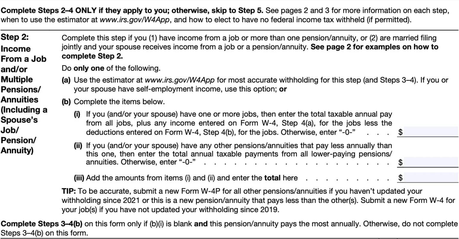 IRS Form W4P Instructions Pension & Annuity Tax Withholding