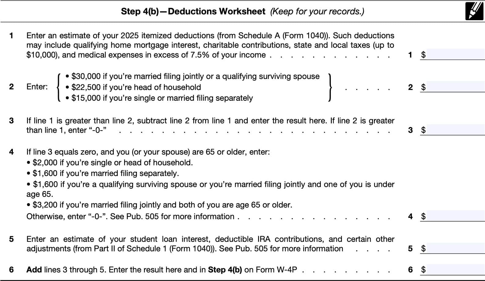 Step 4(b): Deductions worksheet