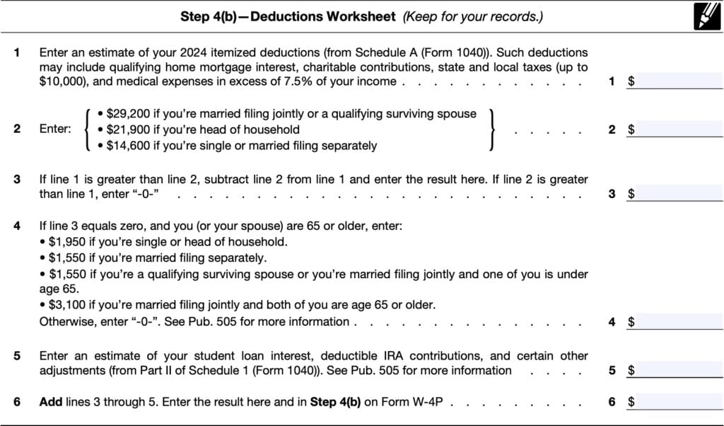 IRS Form W4P Instructions Pension & Annuity Tax Withholding