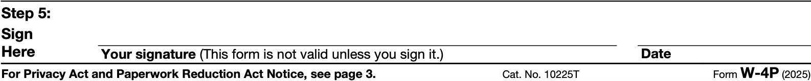 irs form w-4p, step 5: signature