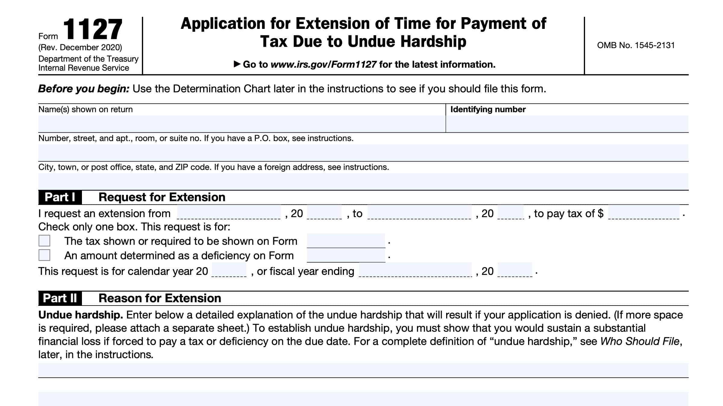 Irs Form 1127 Instructions - Filing A Tax Payment Extension