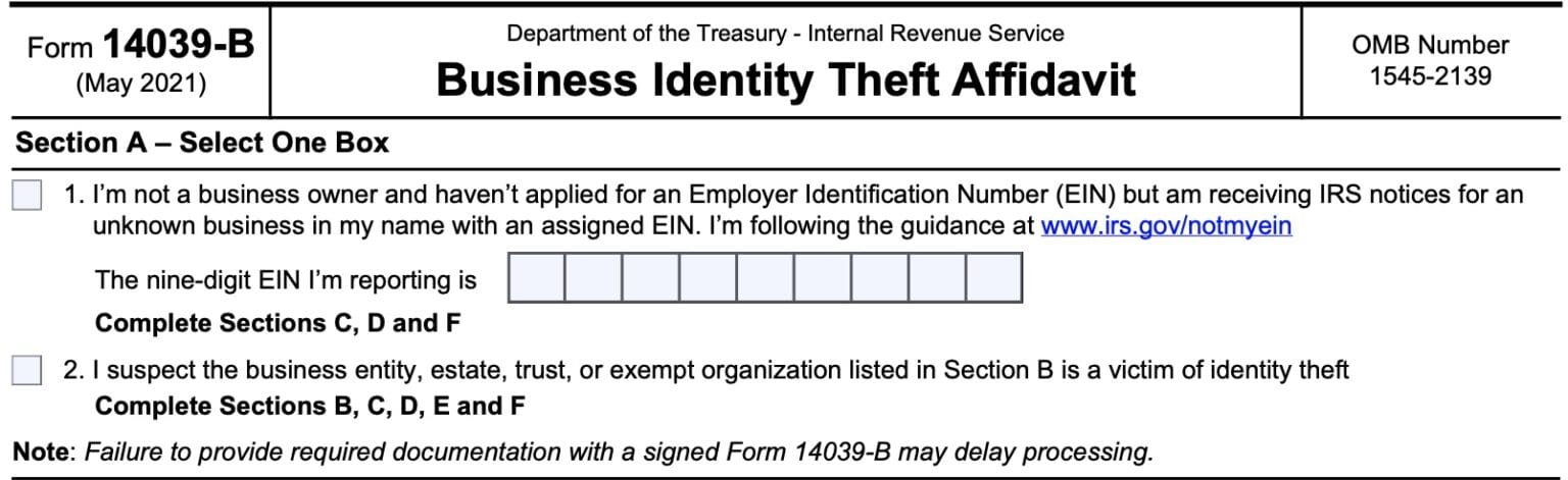 Irs Form 14039 B Instructions Business Identity Theft Affidavit 6401