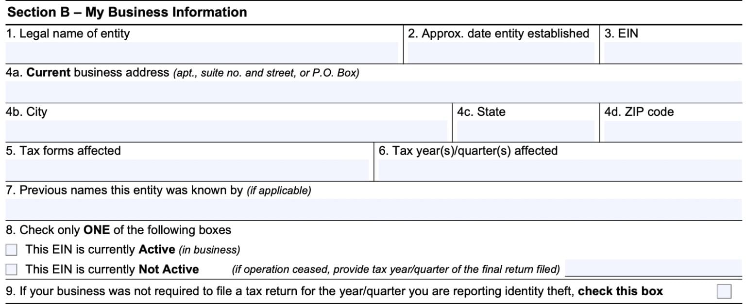 Irs Form 14039 B Instructions Business Identity Theft Affidavit 6198