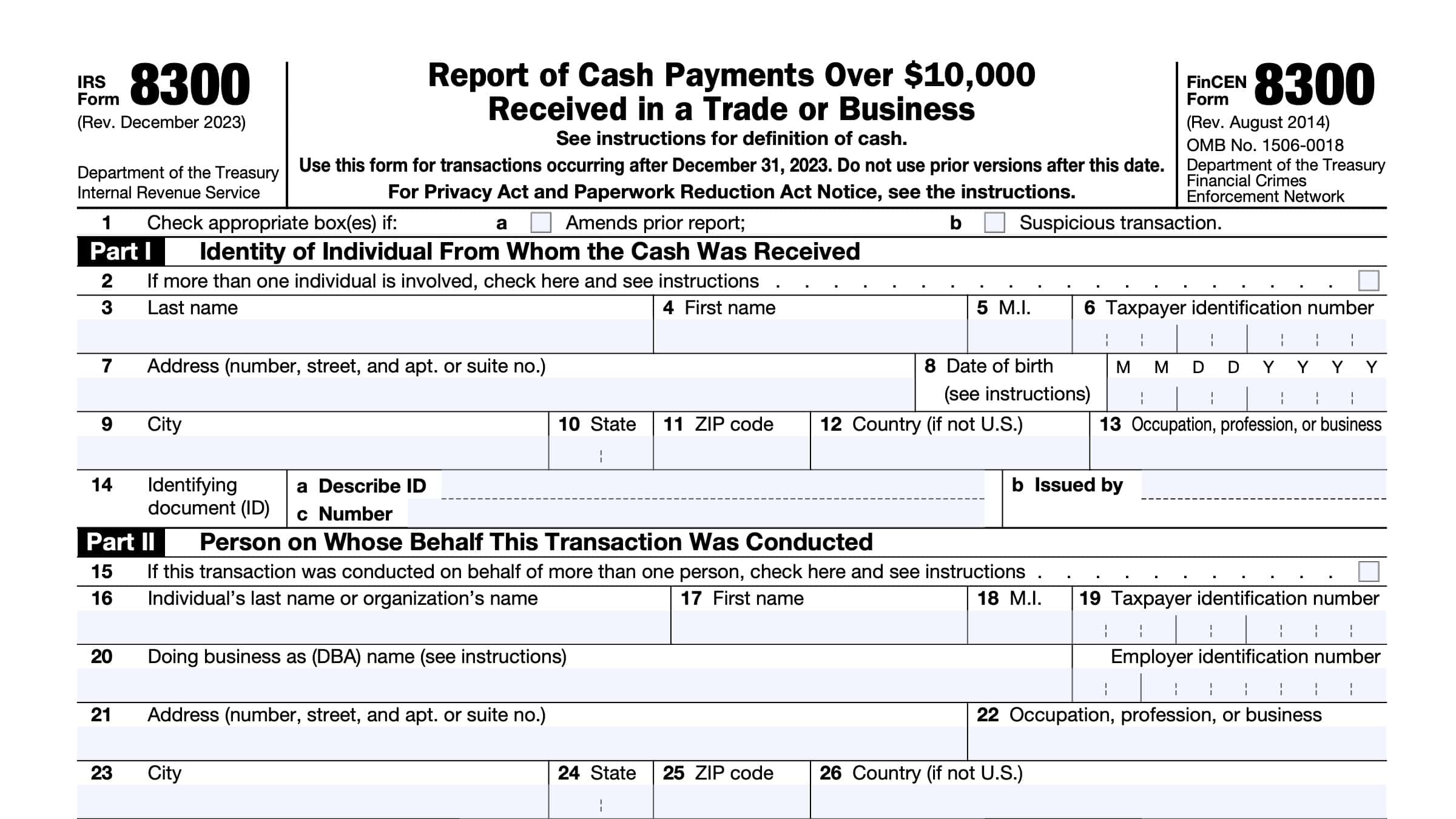 IRS Form 8300 Instructions - Reporting Large Cash Transactions