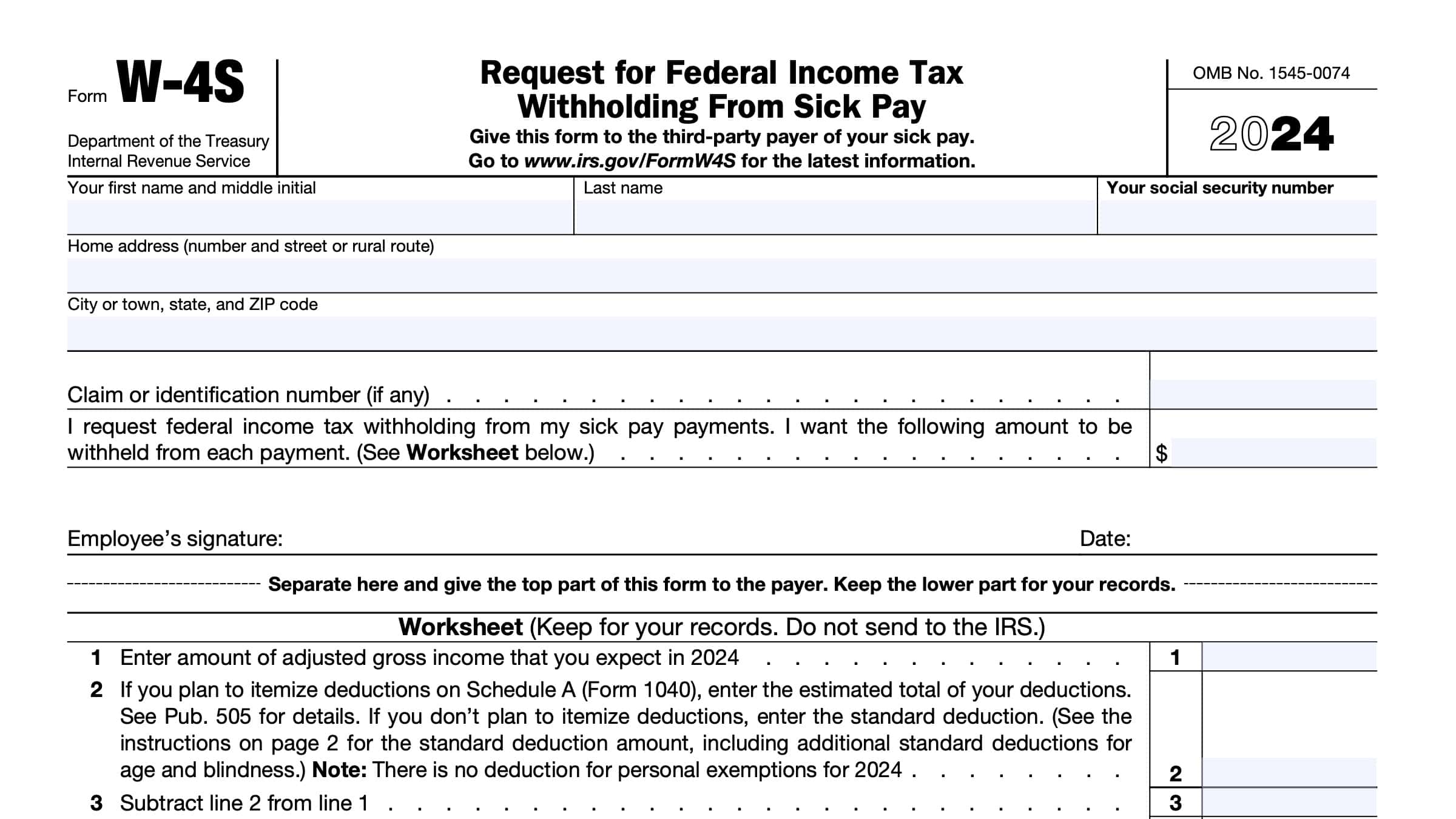 IRS Form W-4S Instructions - Withholding Taxes From Sick Pay