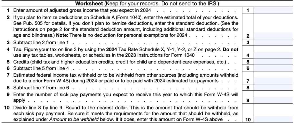 IRS Form W-4S Instructions - Withholding Taxes From Sick Pay