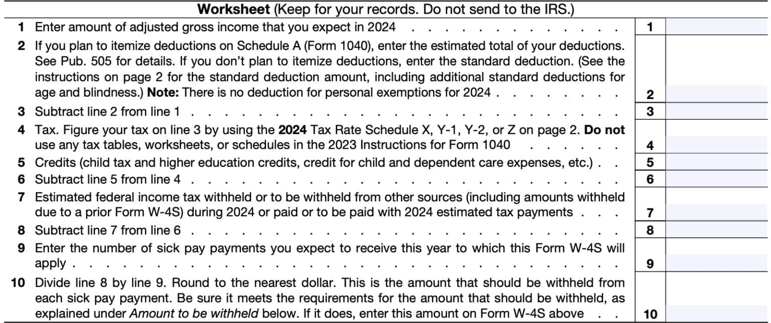 IRS Form W-4S Instructions - Withholding Taxes From Sick Pay