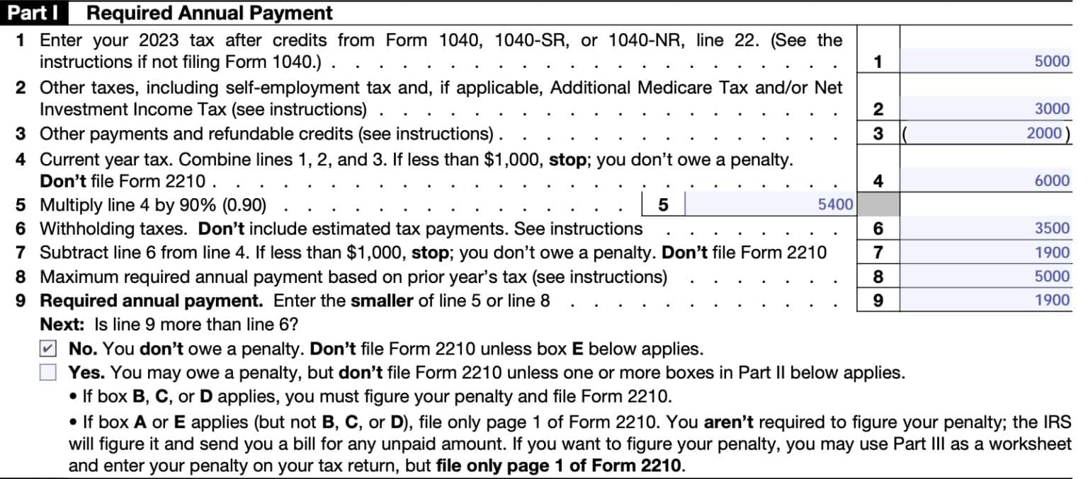 IRS Form 2210 Instructions - Underpayment of Estimated Tax