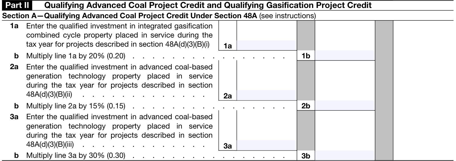 irs form 3468, Part II, Section A: Qualifying advanced coal project credit