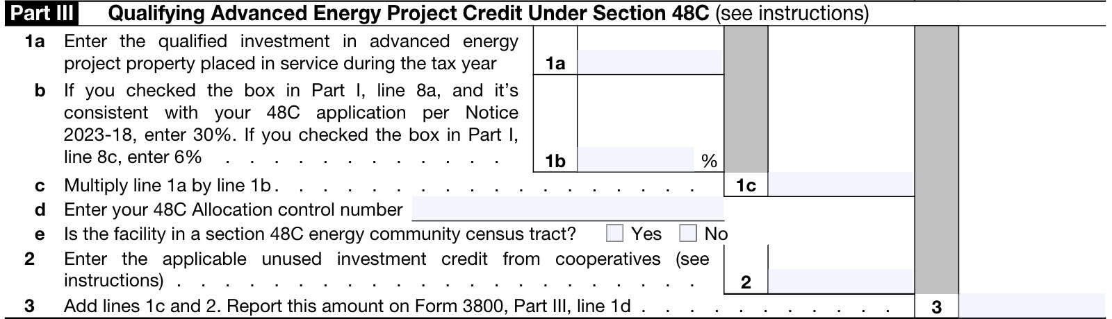 irs form 3468, part iii: qualifying advanced energy project credit under Section 48C