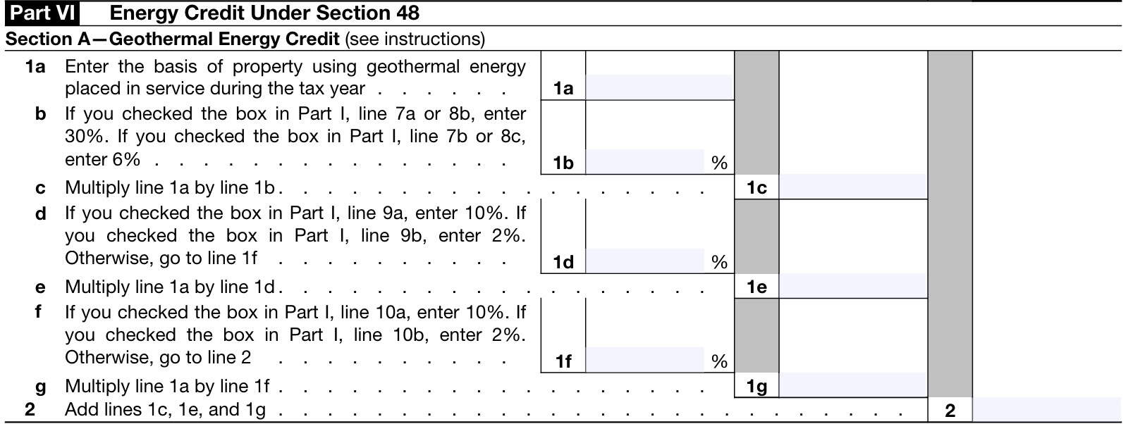 irs form 3468, part vi, section a: geothermal energy credit
