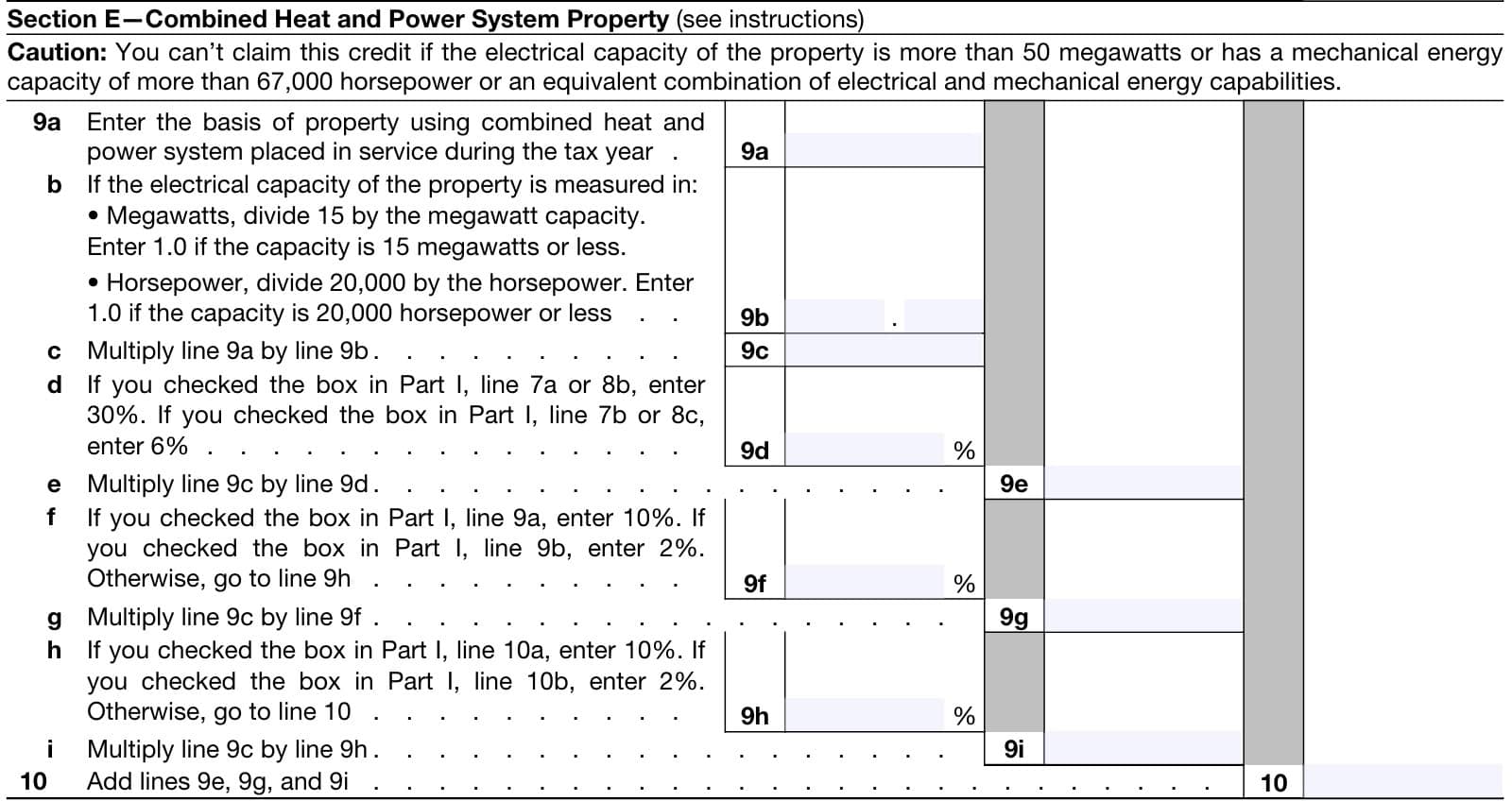 irs form 3468, part vi, section e: combined heat and power system property