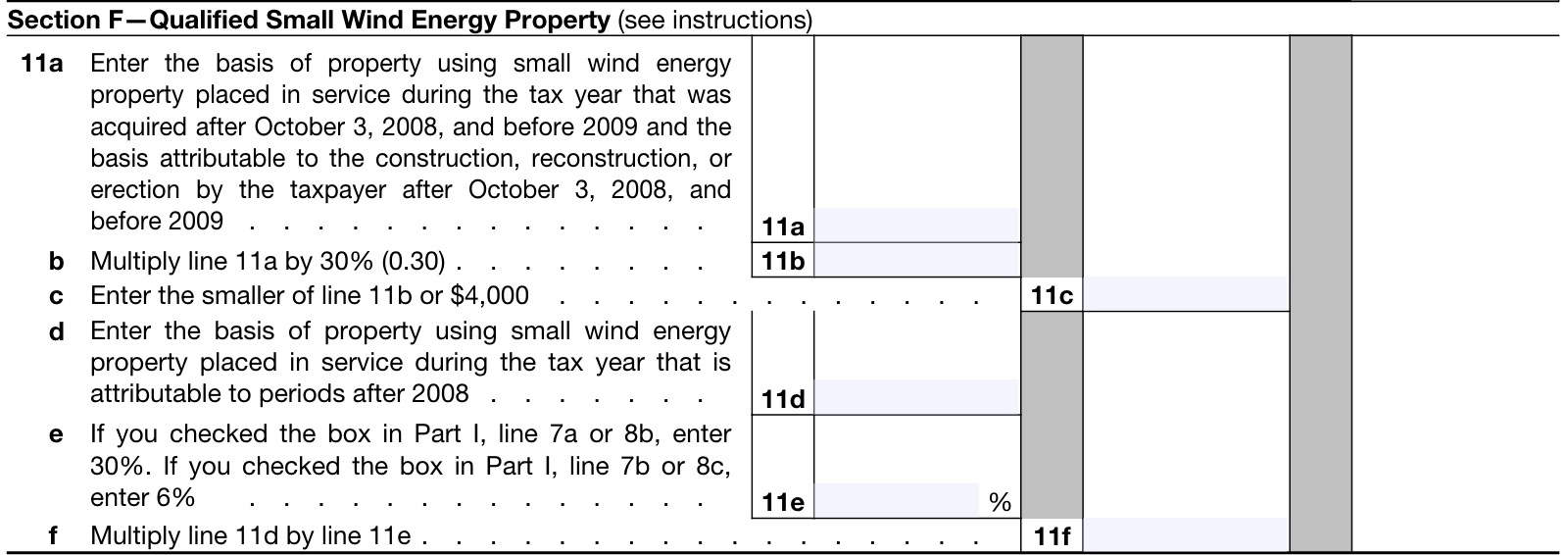 irs form 3468, part vi, section f: qualified small wind energy property
