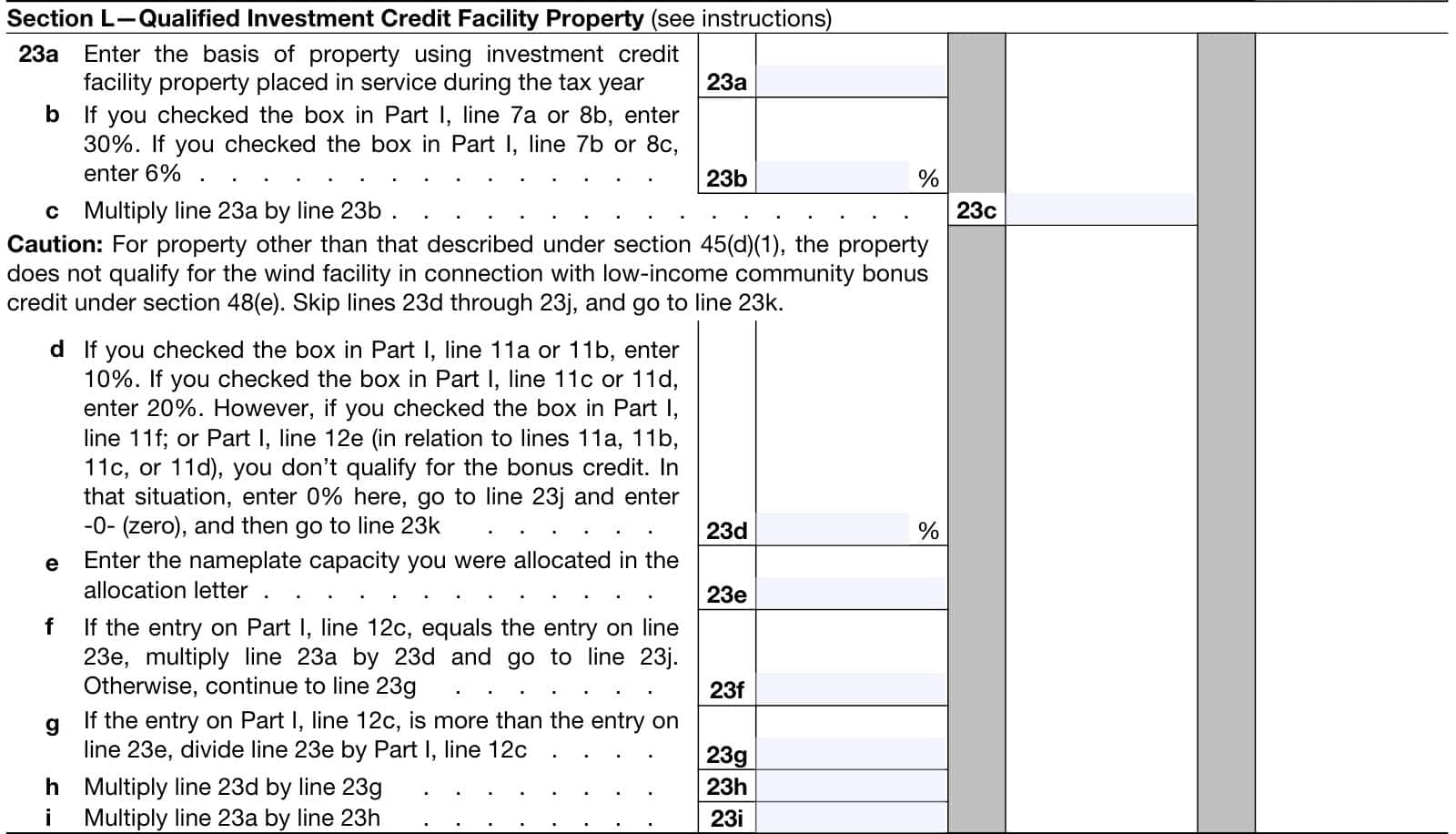 irs form 3468, part vi, section l: qualified investment credit facility property