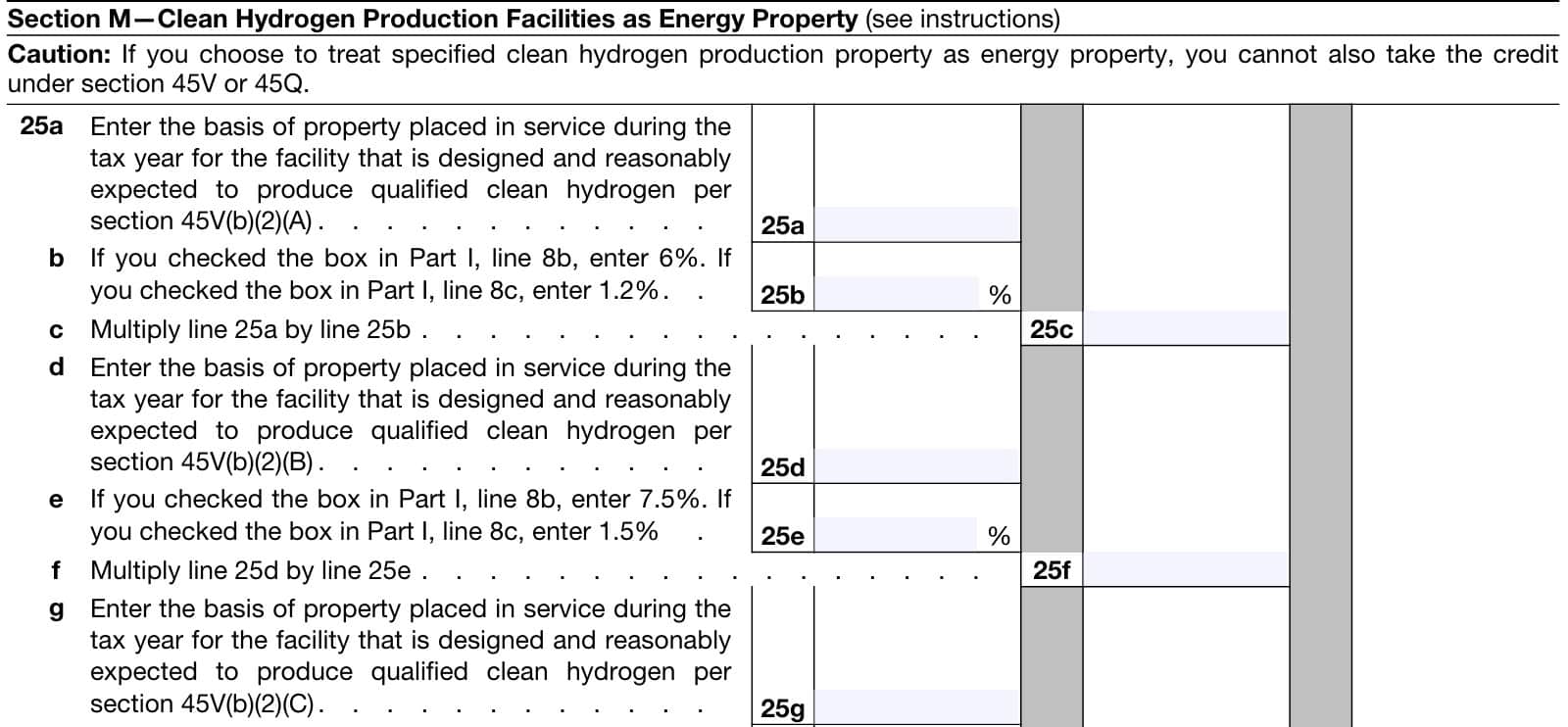 irs form 3468, part vi, section m: clean hydrogen production facilities as energy property