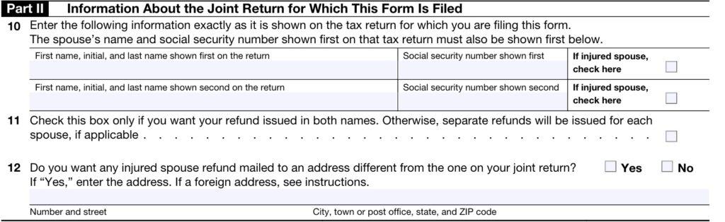 Part II: Information about the joint tax return