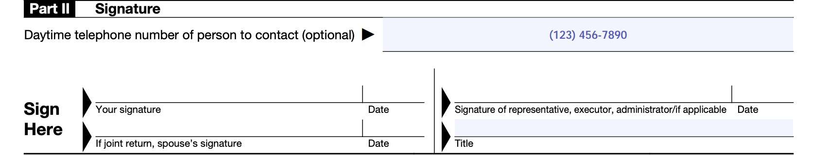 irs form 8822, part ii: signature