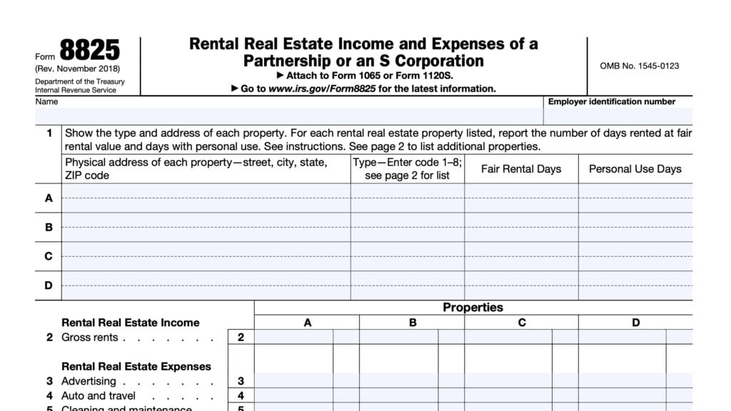 irs form 8825, rental real estate income and expenses of partnership or an s corporation