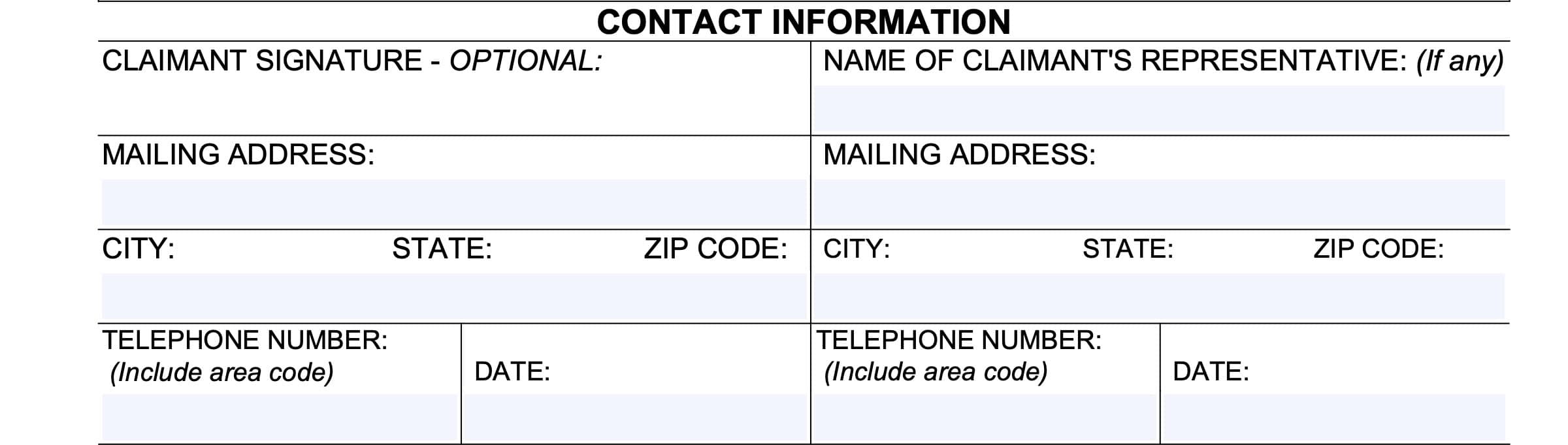 claimant contact information fields