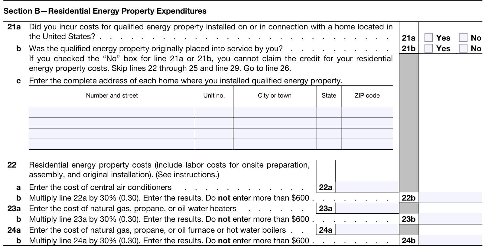 Energy Efficient Home Improvement Credit lines 21 through 24