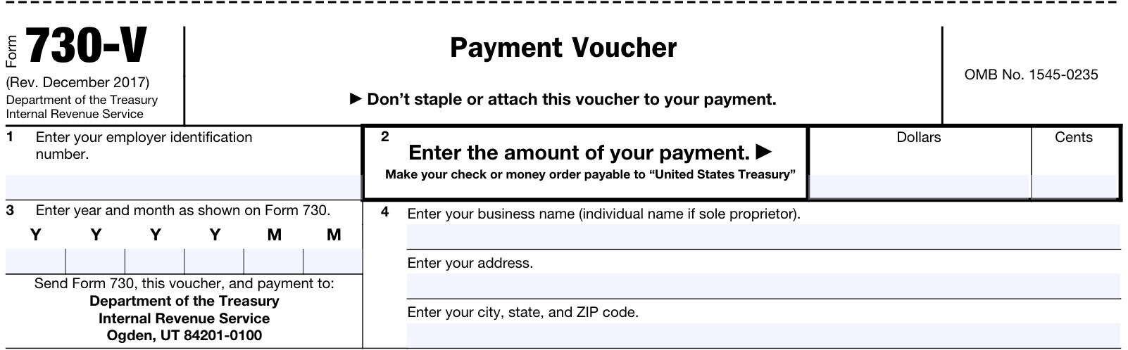 irs form 730-v, payment voucher
