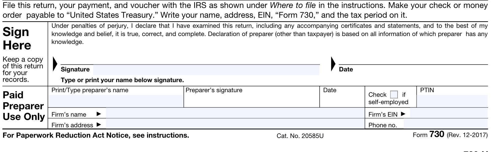 irs form 730, taxpayer signature