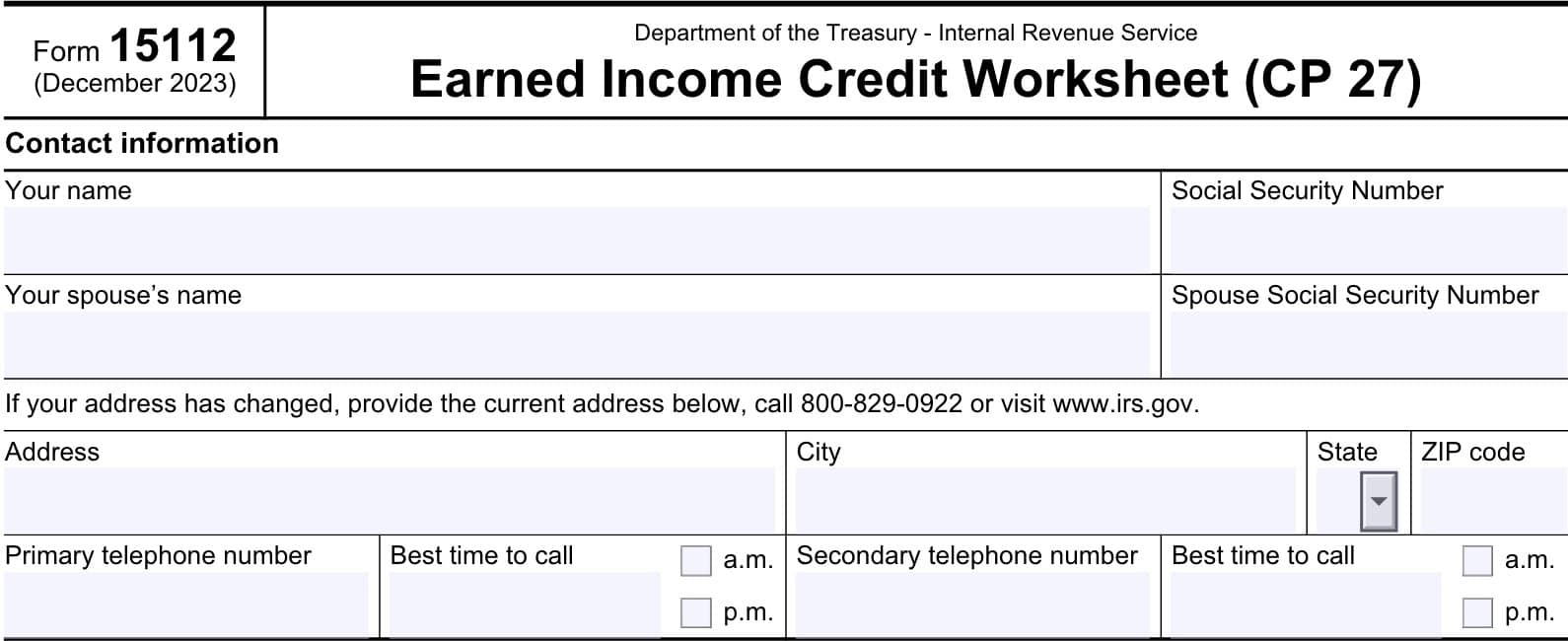 irs form 15112 taxpayer information