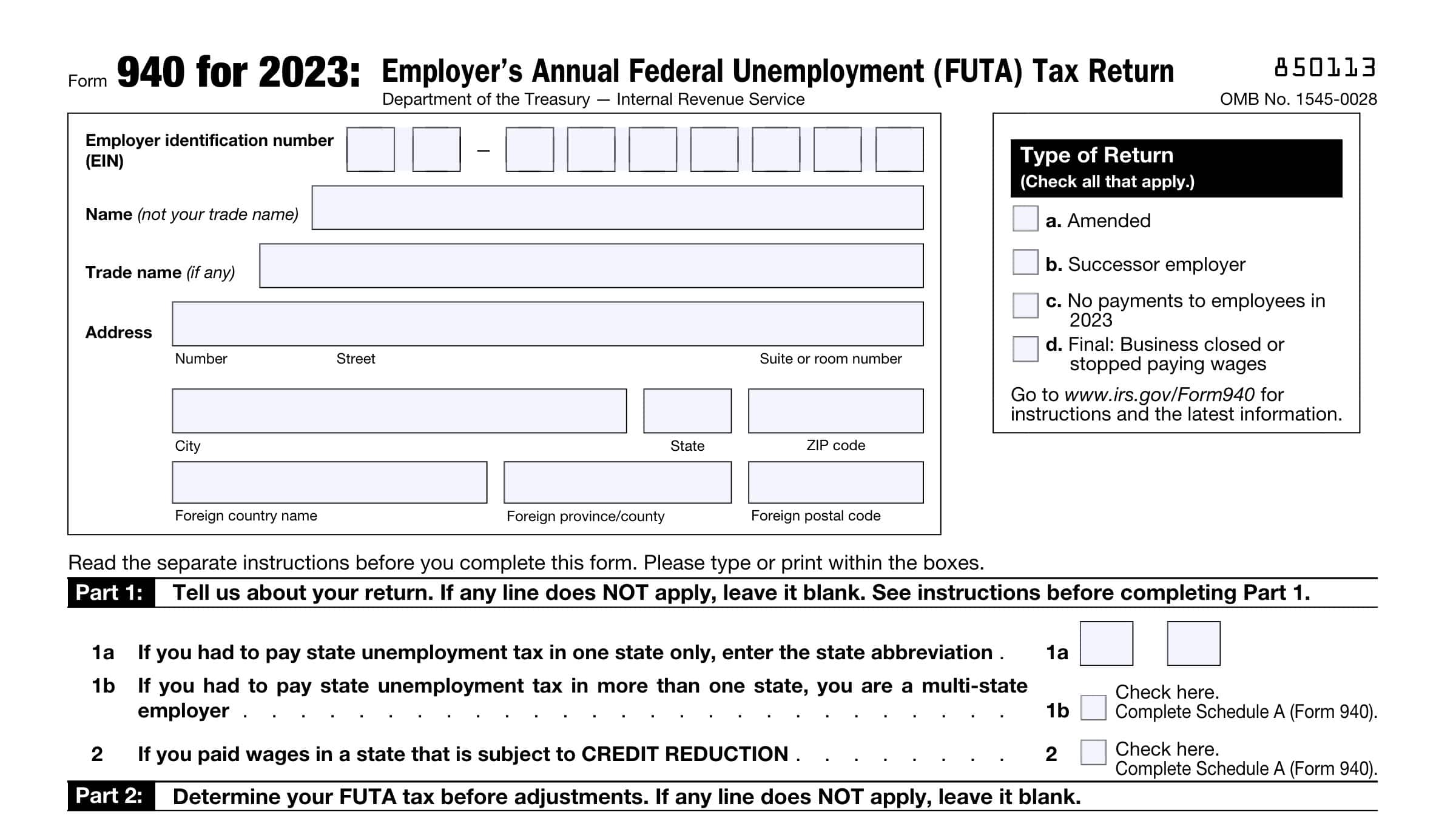 IRS Form 940 Instructions Federal Unemployment Tax Return