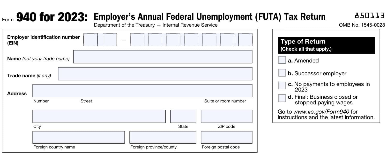 irs form 940, employer information